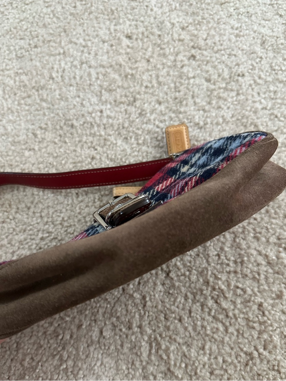 COACH Soho Plaid Wool Mini Shoulder Bag Y2K Red Check Suede Leather Rare ๐โค๏ธ๐ค - Picture 11 of 12